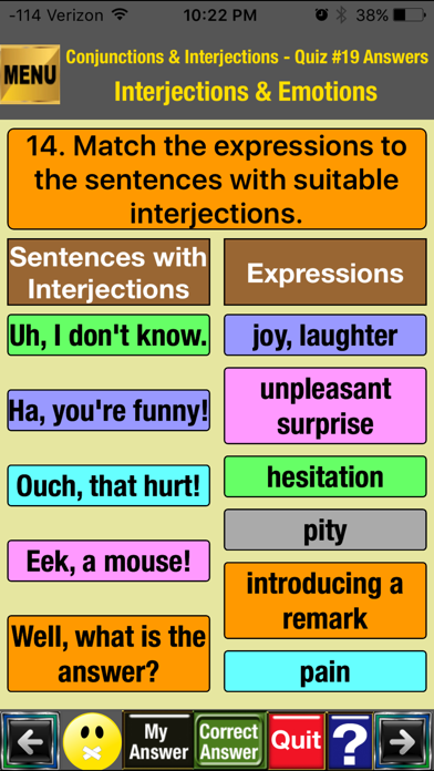 Screenshot #1 pour easyLearn Conjunctions & Interjections