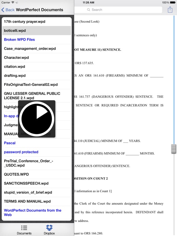 WordPerfect Viewer iPad