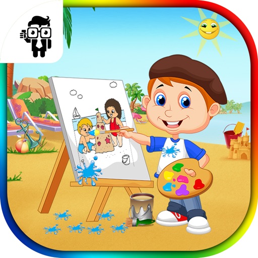 Summer Vacation Kids Coloring Book Icon