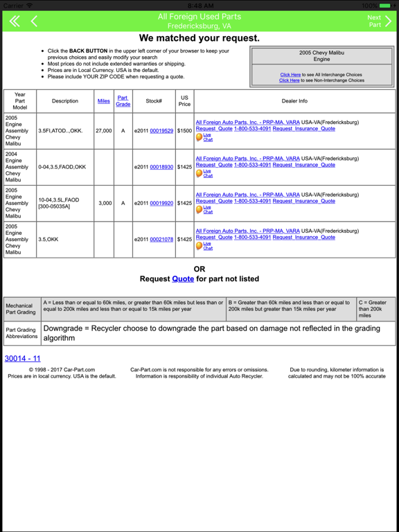 Screenshot #6 pour All Foreign Used Auto Parts - Fredericksburg VA