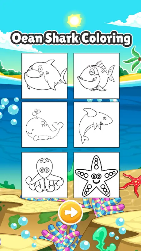 Shark in ocean coloring book games for kids