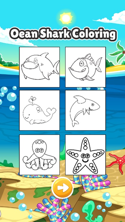 Shark in ocean coloring book games for kids