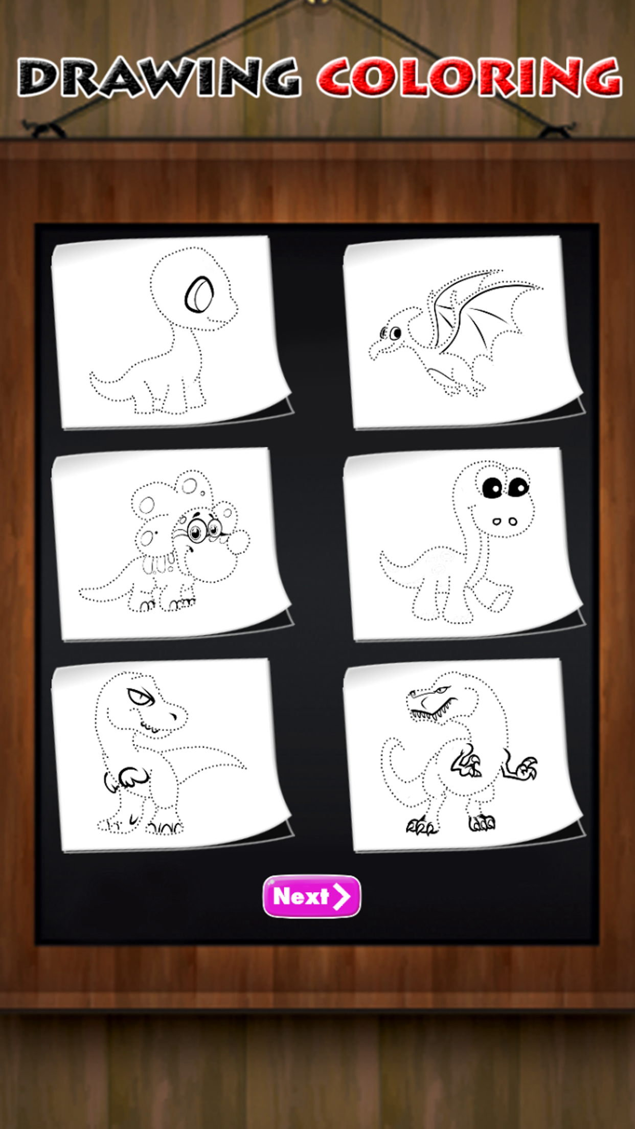 Coloring Book and Draw Dinosaur on Sketch Line
