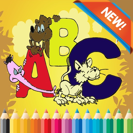 Kids ABC animals Cartoon words Coloring book page icon