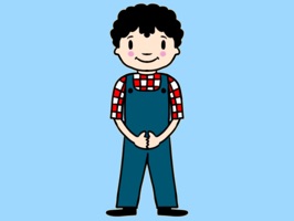 Little Liam is an adorable little guy in denim overalls and a red checkered shirt