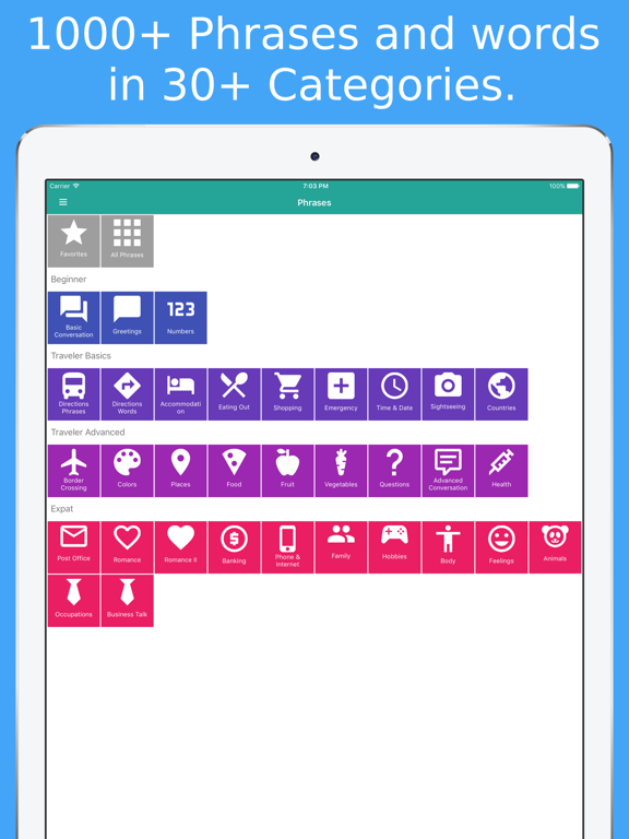 Simply Learn Brazilian Portuguese Phrasebook iPad screenshot 1 - Education app