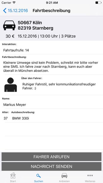 Meine Fahrt Mitfahrgelegenheit