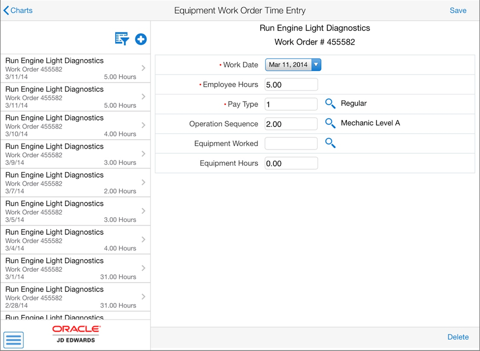 Equipment Work Order Time Entry Tablet for JDE E1 screenshot 2