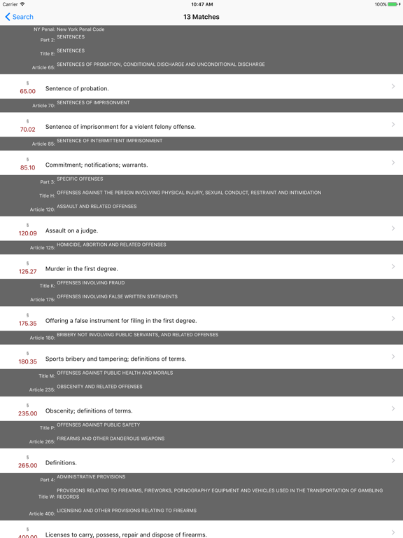 New York Penal Code (2017 LawStack NY Series) iPad screenshot