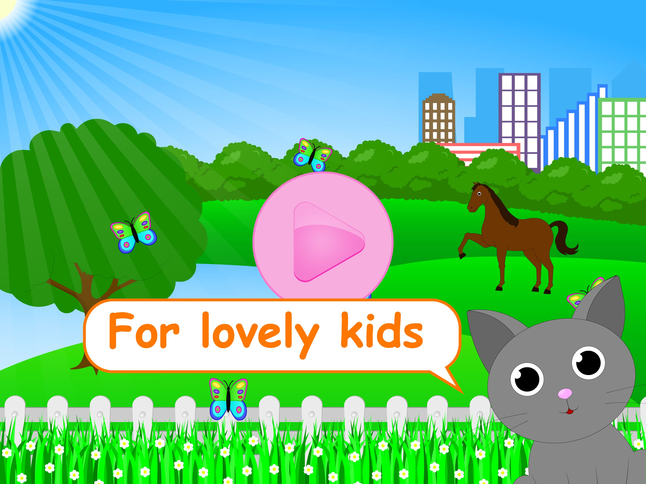 Game for kids and babies about animals food cars