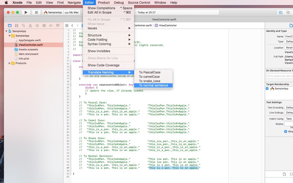 #1. NamingTranslator for Xcode (macOS) 由: Hiroki Ishiura