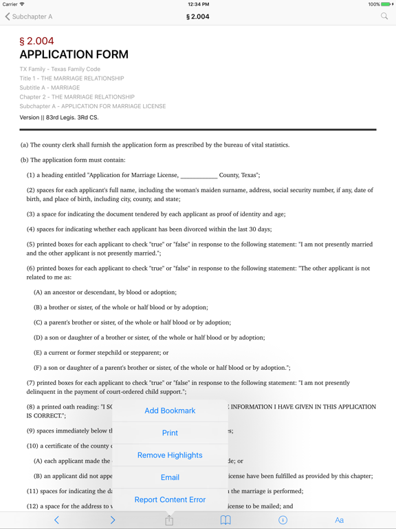 Texas Family Code (LawStack's TX Law/Statutes) iPad screenshot 3 - Reference app