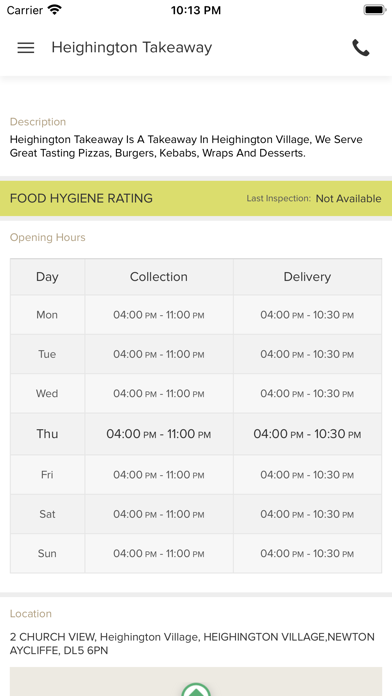 Heighington Takeaway. Screenshot
