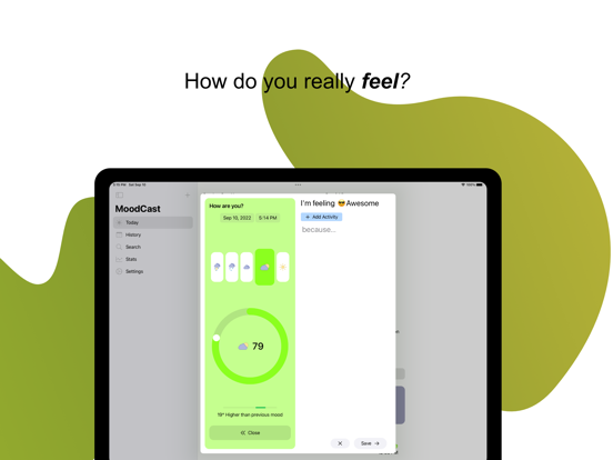 MoodCast: Easy Mood Tracker iPad screenshot 2 - Lifestyle app
