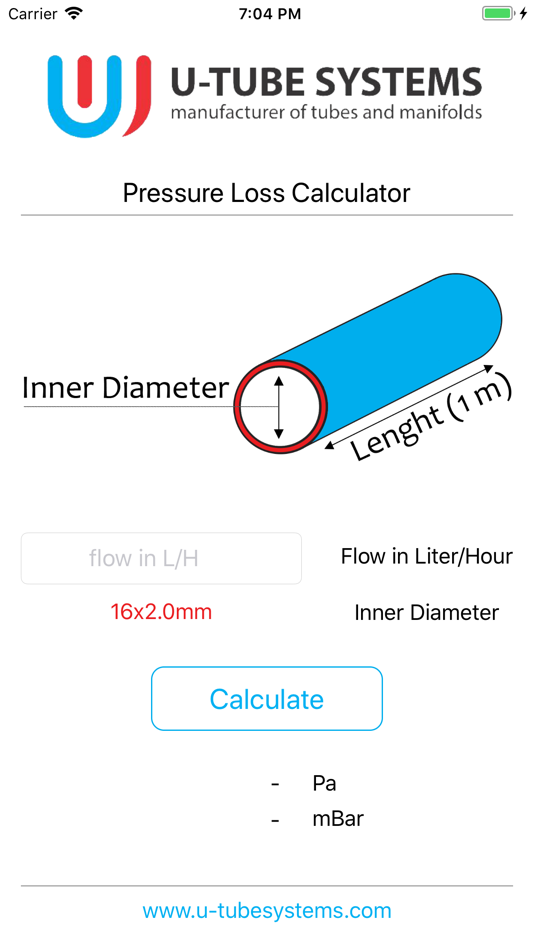 #1. Pressure loss-calc. (iOS) Podle: U-Tube Systems B.V.