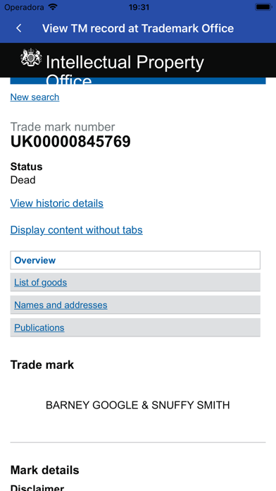 UK Trademark Search Tool Screenshot