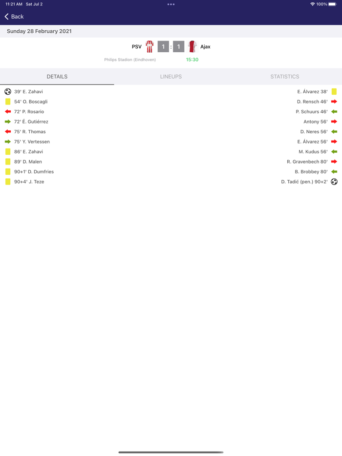 Live Scores for Eredivisie App