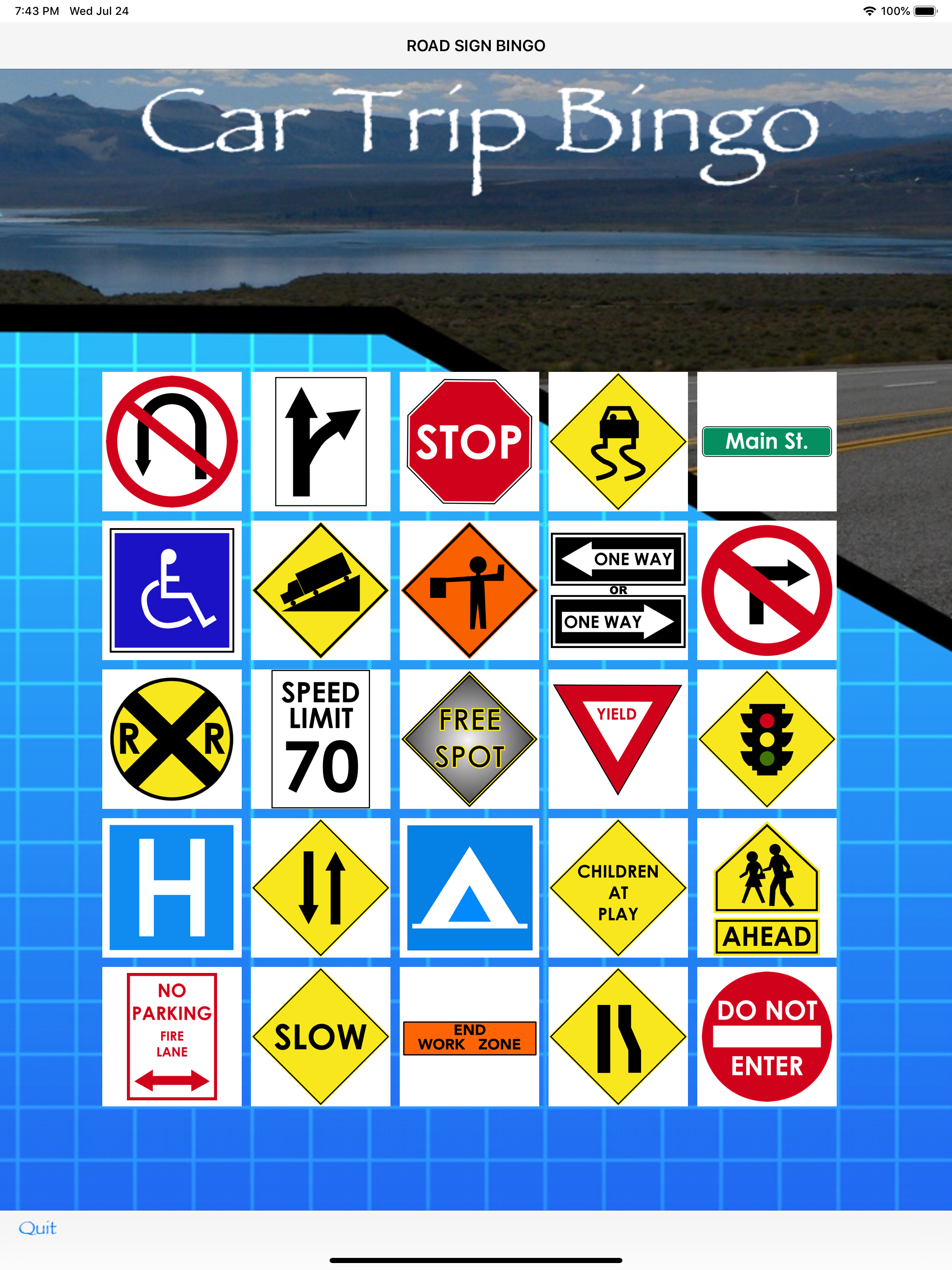 Car Trip Bingo