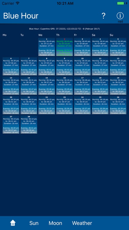 Blue Hour, Sun, Moon, Weather