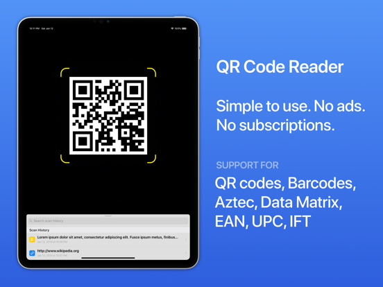 QR Code Reader for iPhone/iPad iPad app afbeelding 1