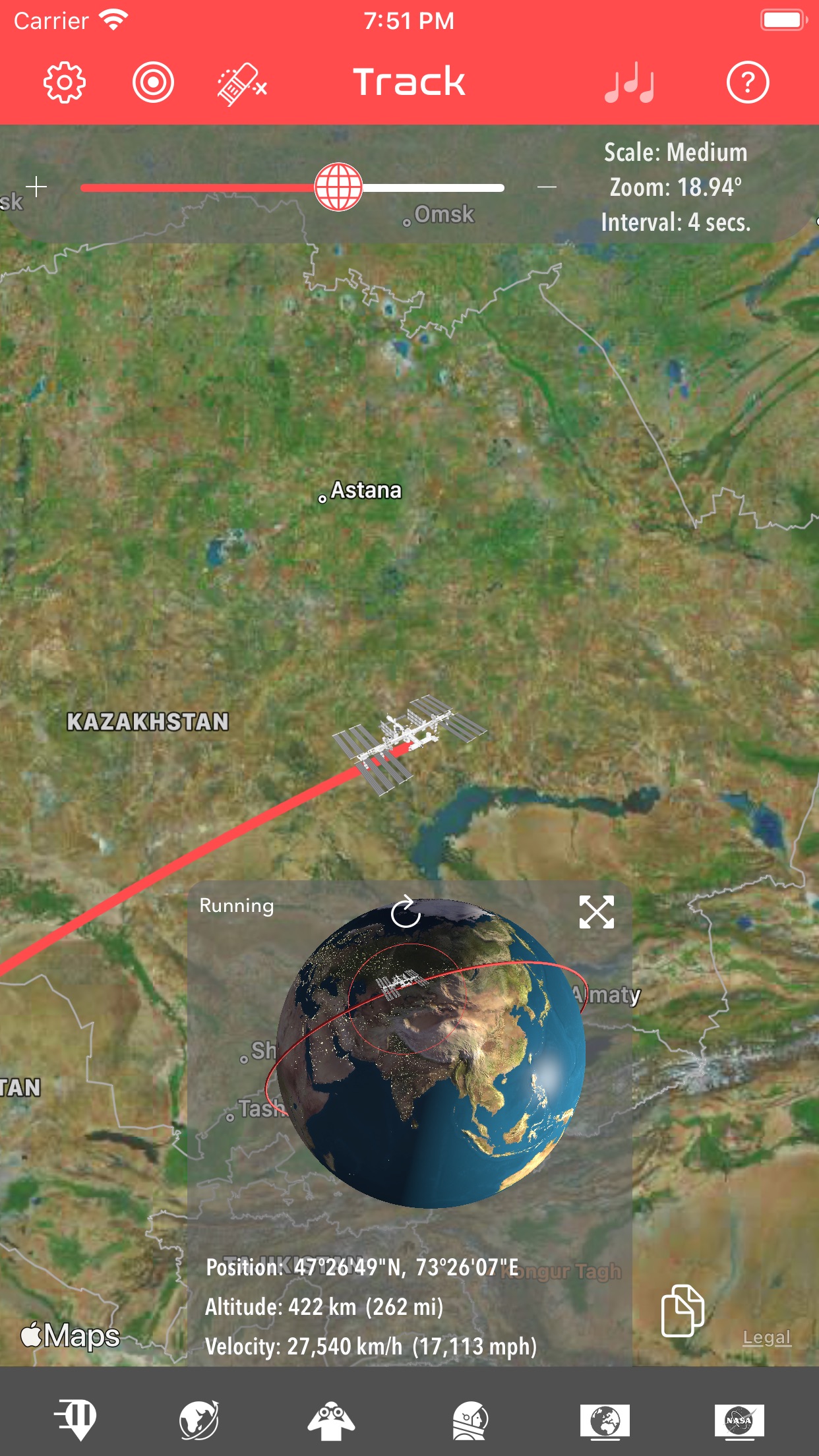Screenshot do app ISS Real-Time Tracker 3D
