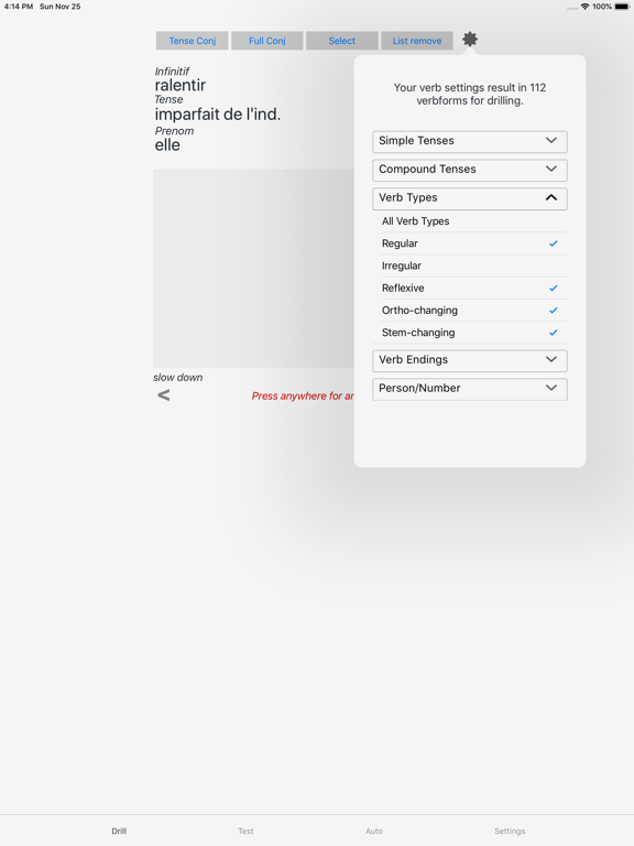Verbes - French Verb Trainer iPad screenshot 6 - Education app