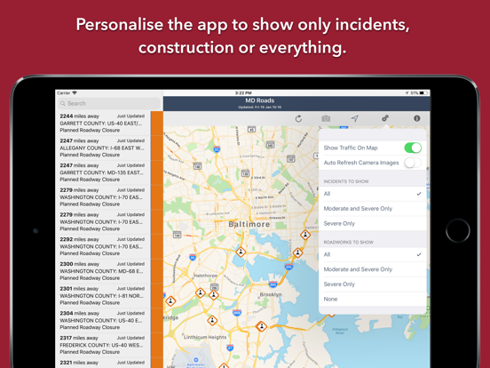 Maryland Roads Traffic iPad screenshot 4 - Travel app