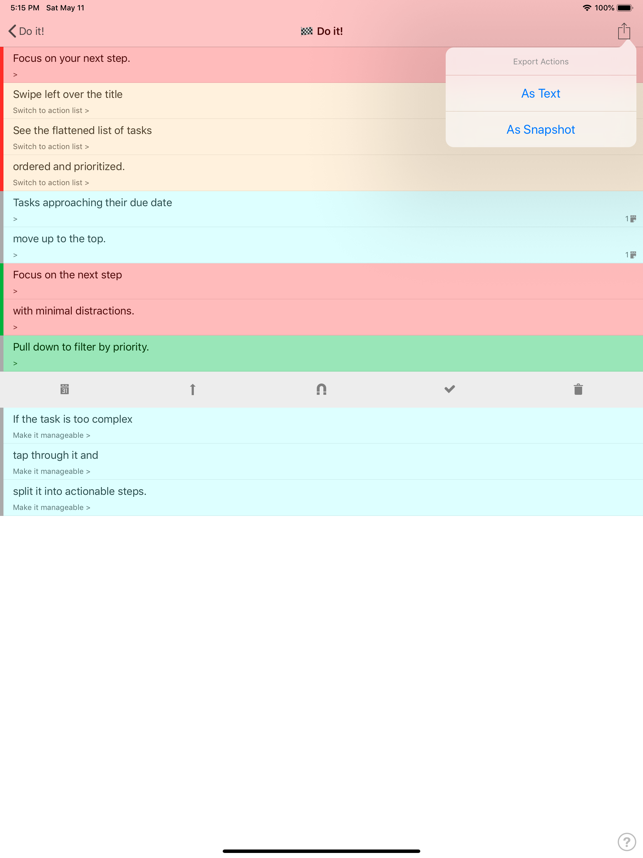 Gestionable: captura de pantalla de listas de tareas pendientes anidadas