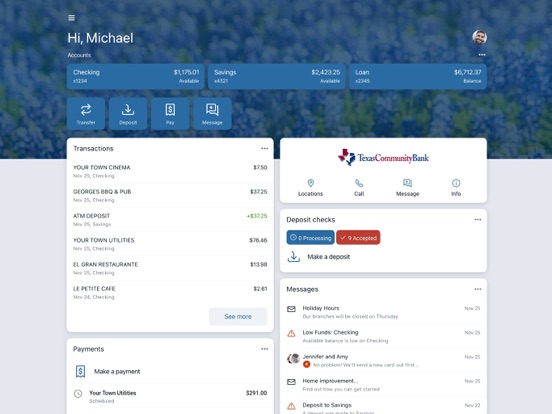 TX Community Bank iPad screenshot 1 - Finance app