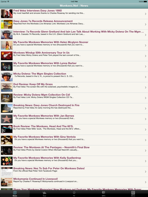 Monkees.Net Fan Club iPad screenshot 1 - Music app