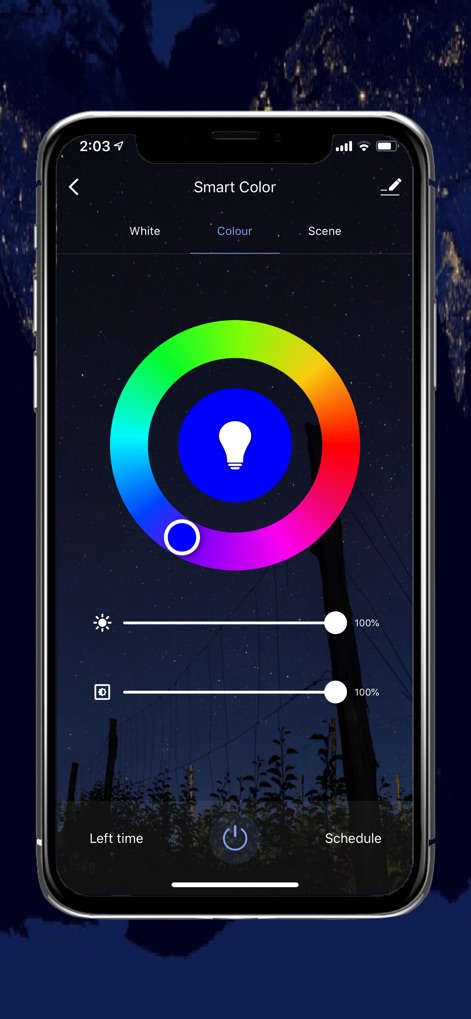 Elgin Smart - Users can customize their ambiance through an intuitive color wheel and precise brightness and saturation sliders, enabling dynamic lighting control for any mood.