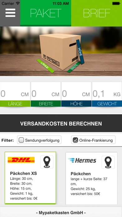 Versandpreis Screenshot