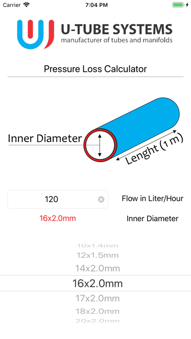 Pressure loss-calc. Screenshot