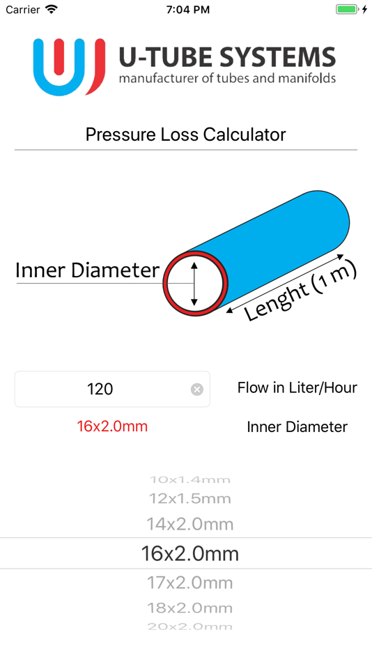 #2. Pressure loss-calc. (iOS) Podle: U-Tube Systems B.V.