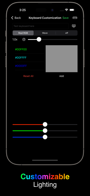 Schermata della tastiera RGB