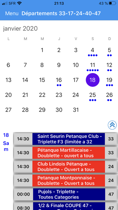 Screenshot #1 pour Pétanque Calendriers Concours