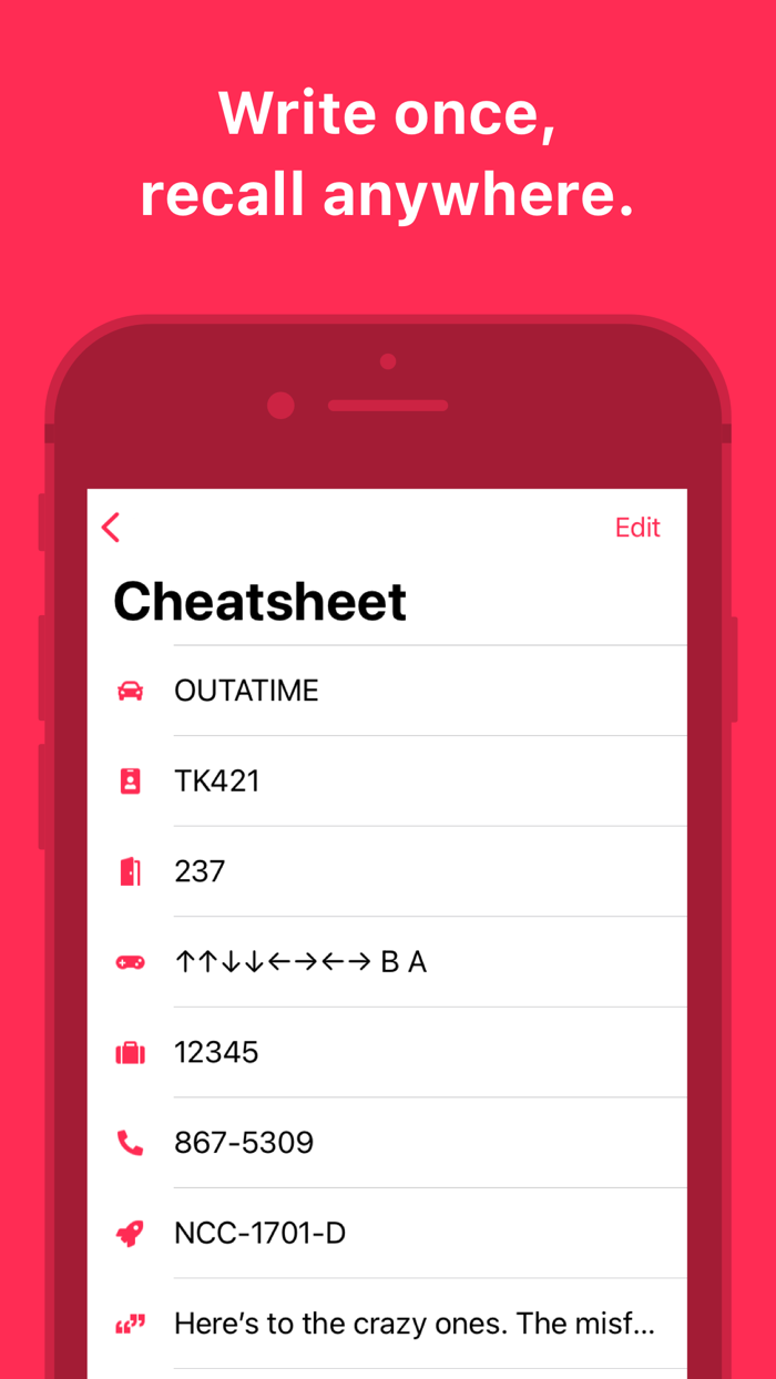 Cheatsheet — Notes Widget