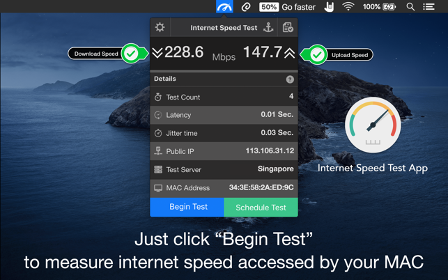 Тест за скорост на интернет: Екранна снимка на Speedio