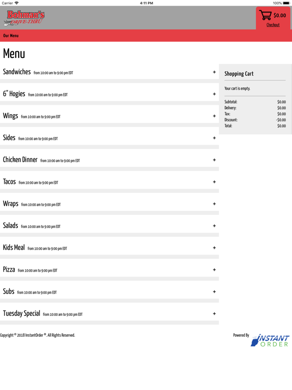 Bohman's Carryout iPad screenshot 1 - Food & Drink app