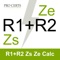 Calculates R1+R2, Zs or Ze, input two values to calculate the third