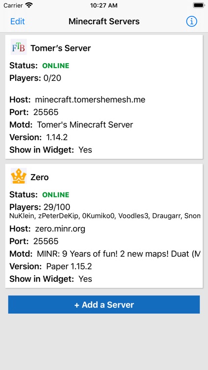 MC Status Widget for Minecraft