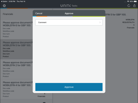 Unit4 Financials Tasks iPad screenshot