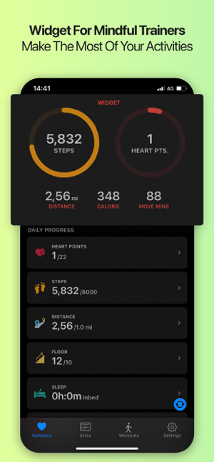 ‎Widget Santé : Capture d'écran du compteur de pas