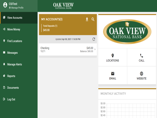 Oak View National Bank iPad screenshot 2 - Finance app