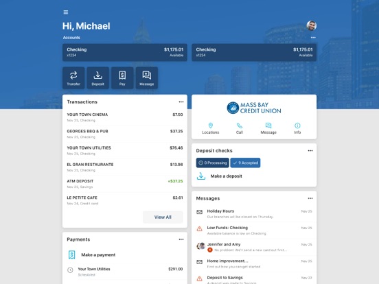 Mass Bay Credit Union iPad screenshot 1 - Finance app