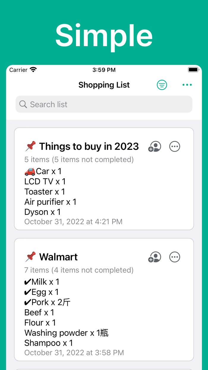 Shopping List Grocery list app
