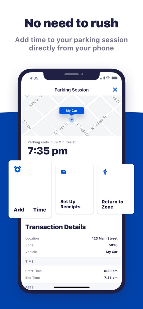 ParkByApp - This tool allows users to conveniently "Add Time" to their current parking session and view essential "Transaction Details" like location and duration all within one screen.