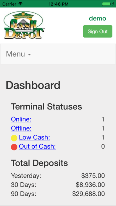 Cash Depot ATM Management Screenshot