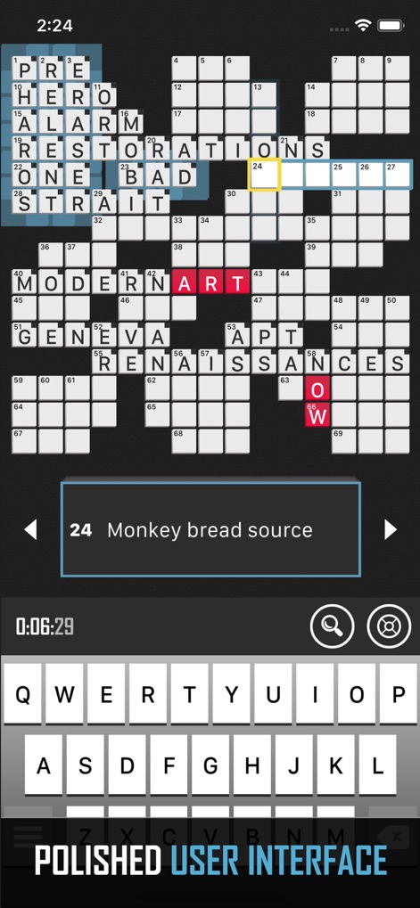 Crossword Puzzle Redstone - Experience the app's 'Polished User Interface' which clearly presents the puzzle grid and offers straightforward navigation for clues.