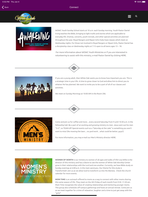 White Oak Worship Center iPad screenshot